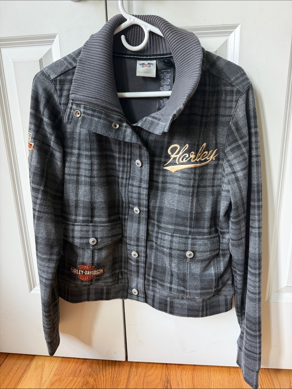 Harley-Davidson Women's Gray Plaid Jacket with Gold Script